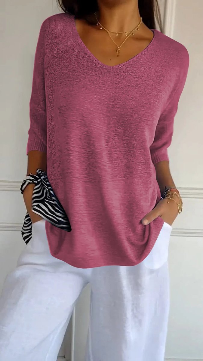 Nora Relaxed V-Neck Short-Sleeve Knit Top