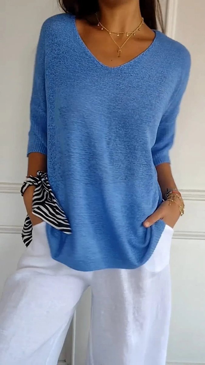 Nora Relaxed V-Neck Short-Sleeve Knit Top