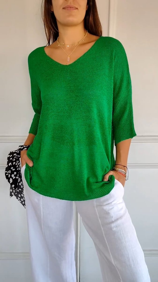 Nora Relaxed V-Neck Short-Sleeve Knit Top