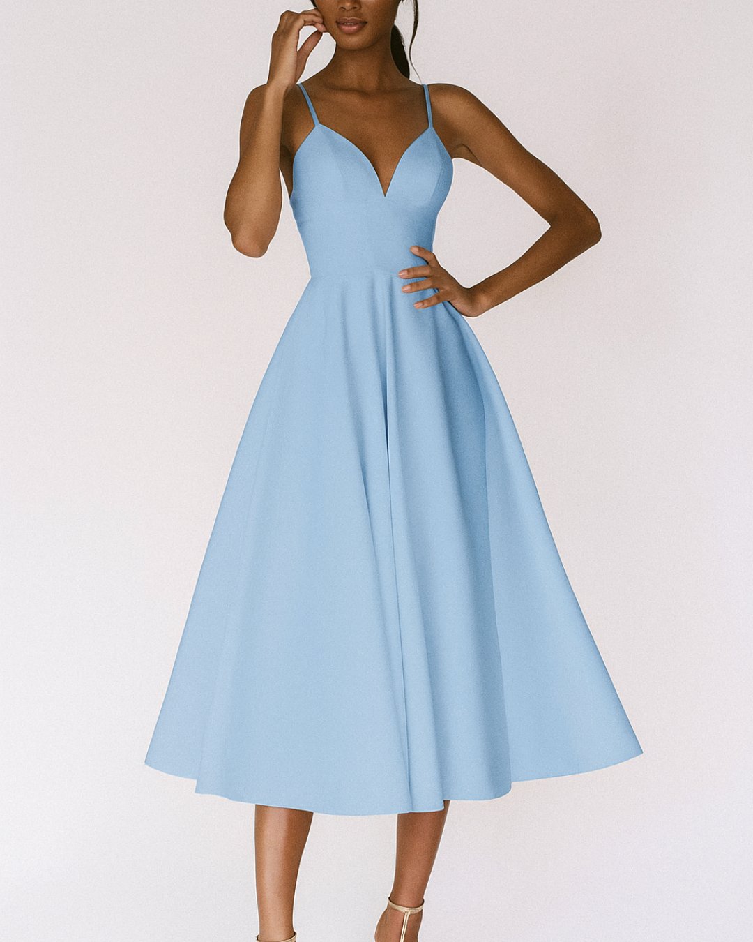 Elfriede Spaghetti Strap Midi Wedding Guest Dress