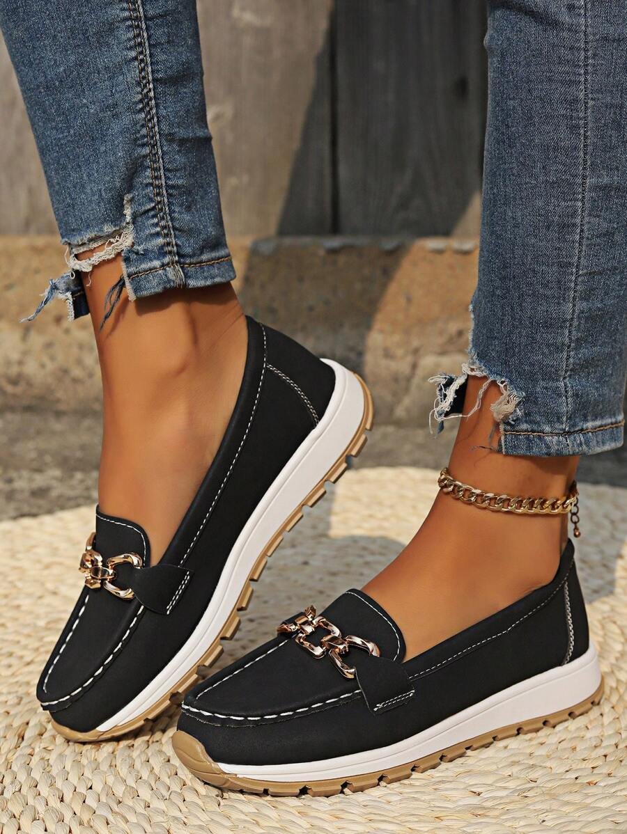 Leonie Orthopedic Non-Slip Loafers with Gold Detail