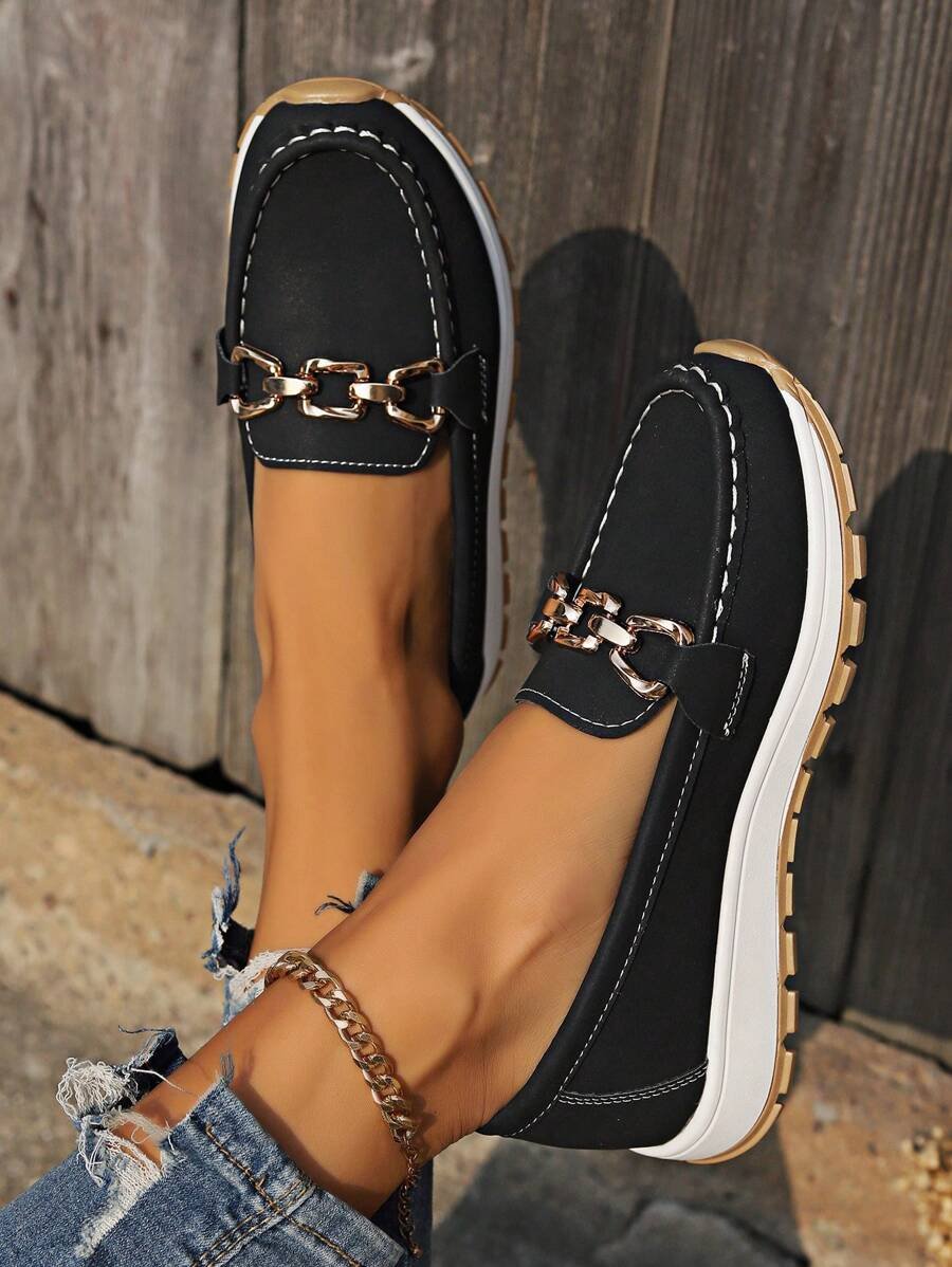 Leonie Orthopedic Non-Slip Loafers with Gold Detail