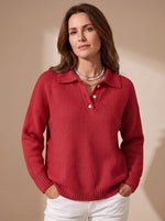 Greta Button-Placket Polo Sweater