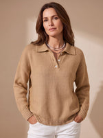 Greta Button-Placket Polo Sweater