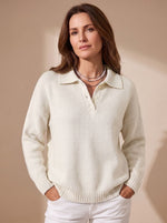 Greta Button-Placket Polo Sweater