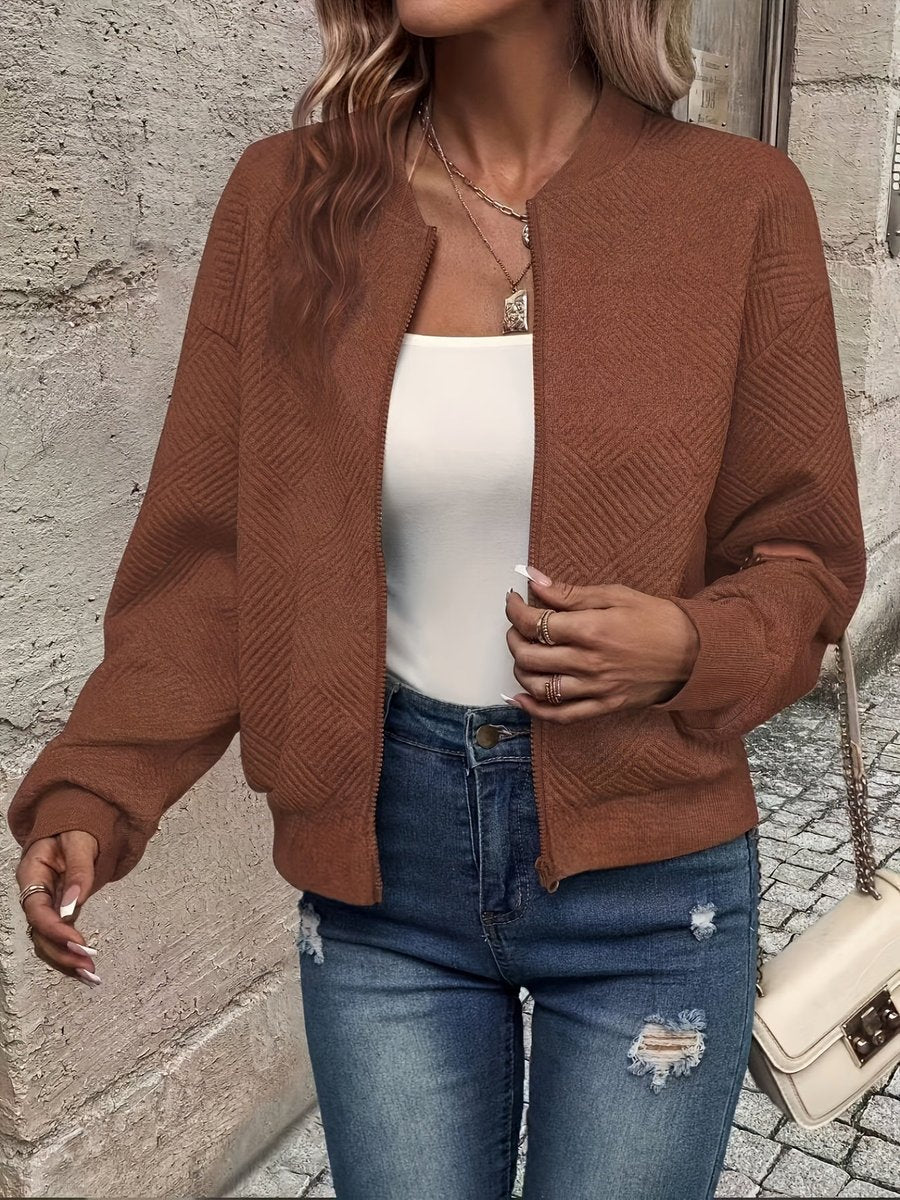 Annika Textured Zip-Up Bomber Jacket