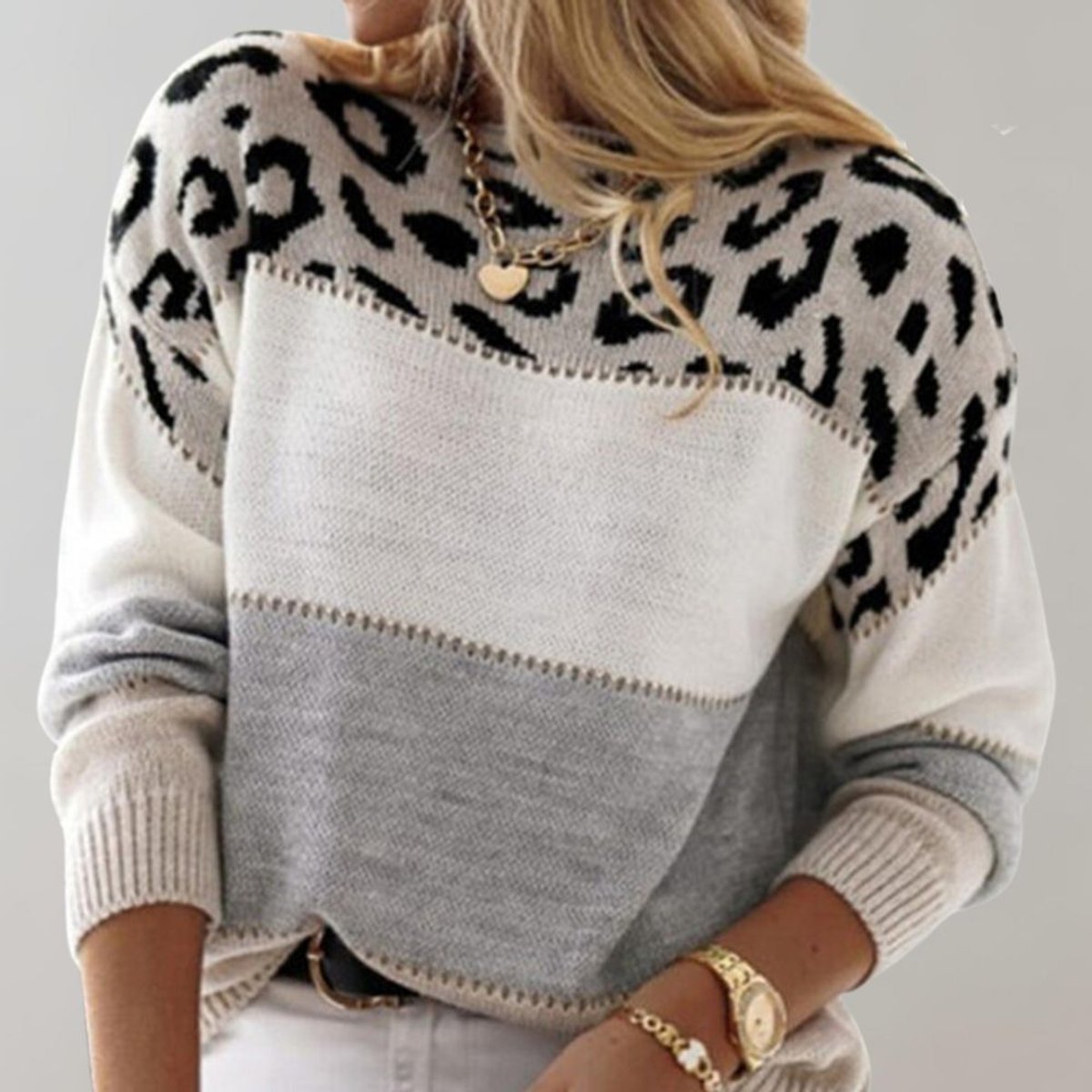 Sophie Leopard Colorblock Knit Sweater