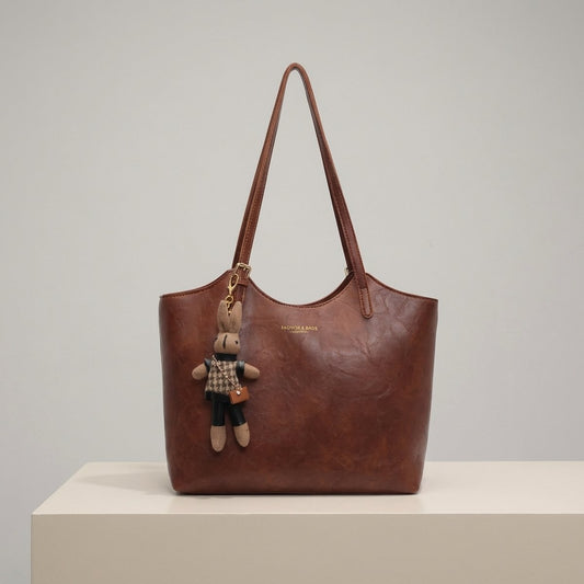 Mia Vegan Leather Tote Bag with Plush Charm