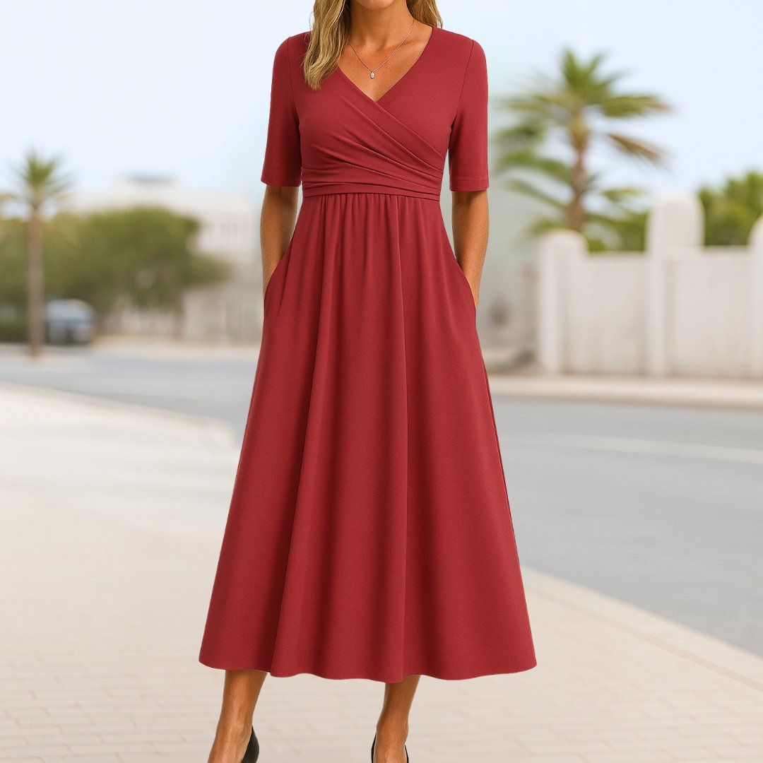 Katharina Short-Sleeve V-Neck Wrap Dress