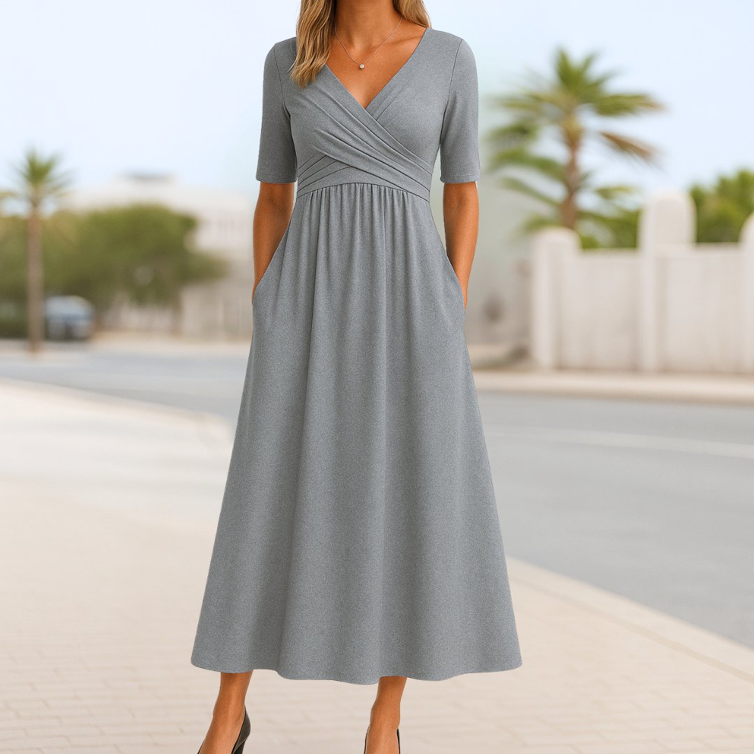 Katharina Short-Sleeve V-Neck Wrap Dress