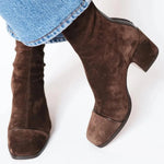 Luisa Suede Block-Heel Square-Toe Booties