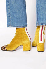 Luisa Suede Block-Heel Square-Toe Booties