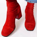 Luisa Suede Block-Heel Square-Toe Booties