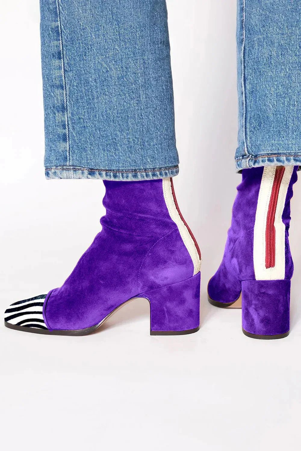 Luisa Suede Block-Heel Square-Toe Booties