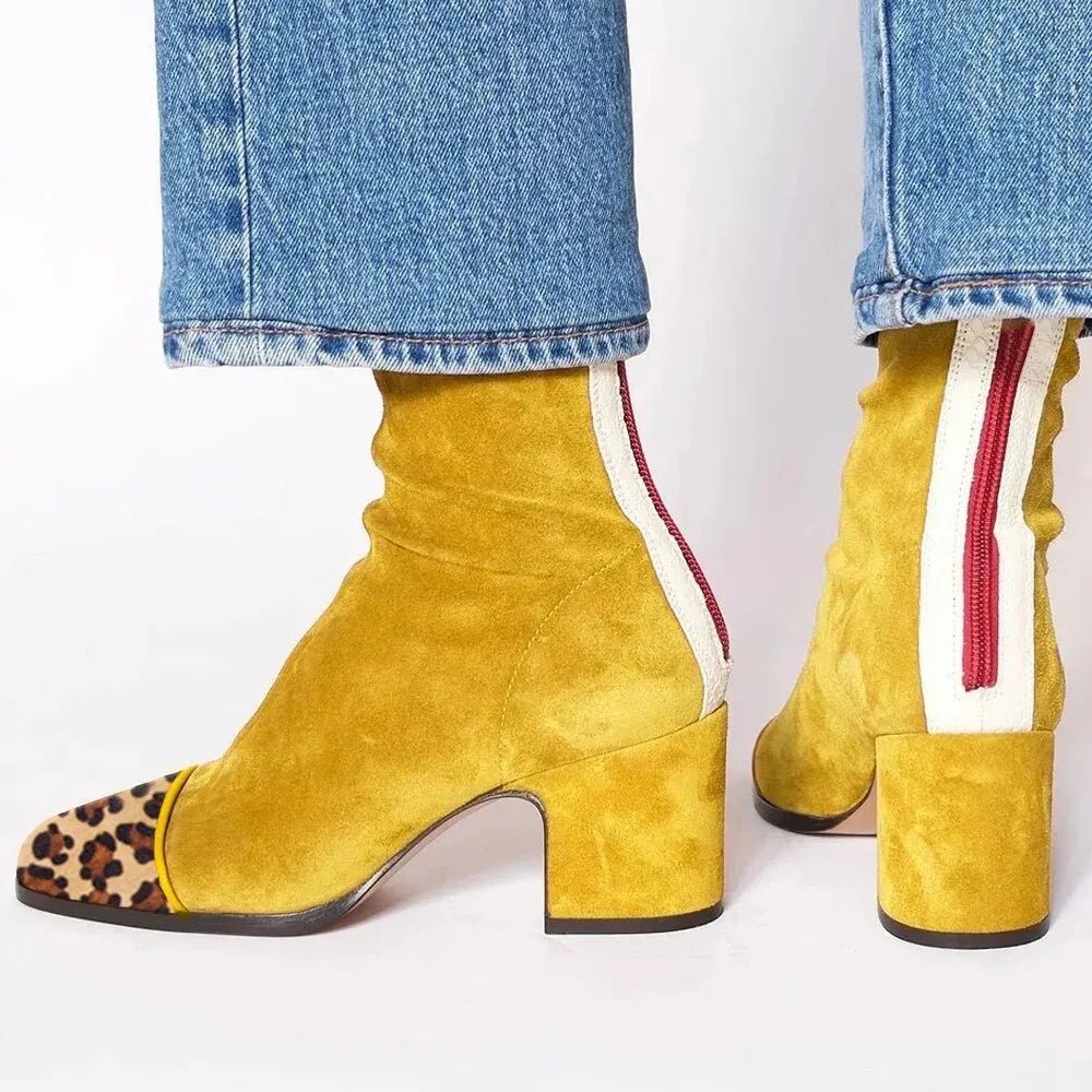 Luisa Suede Block-Heel Square-Toe Booties