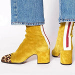 Luisa Suede Block-Heel Square-Toe Booties