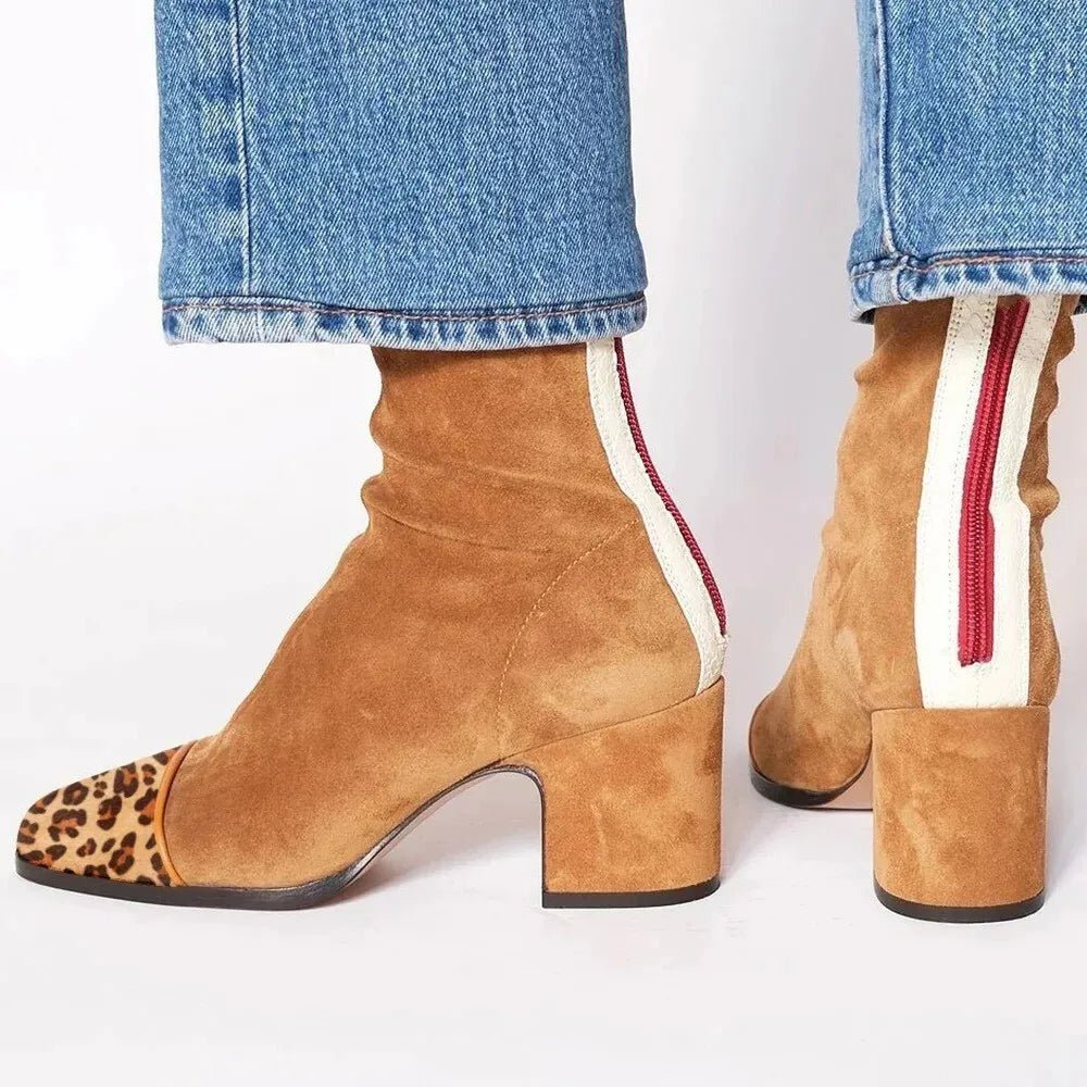 Luisa Suede Block-Heel Square-Toe Booties
