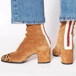 Luisa Suede Block-Heel Square-Toe Booties