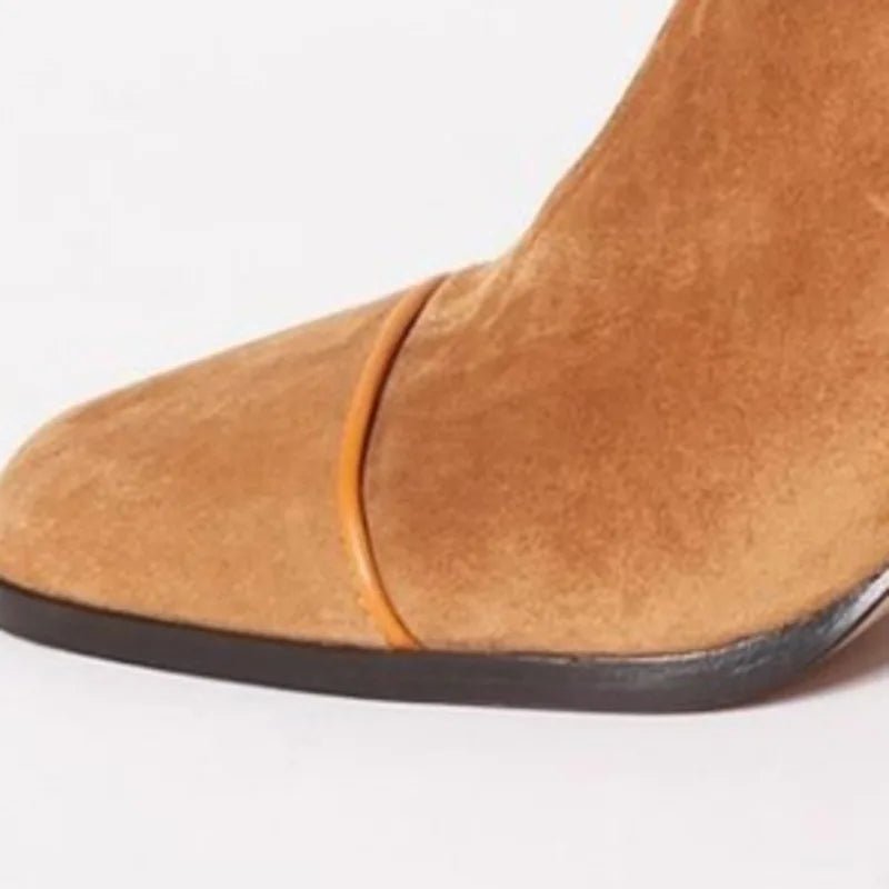 Luisa Suede Block-Heel Square-Toe Booties