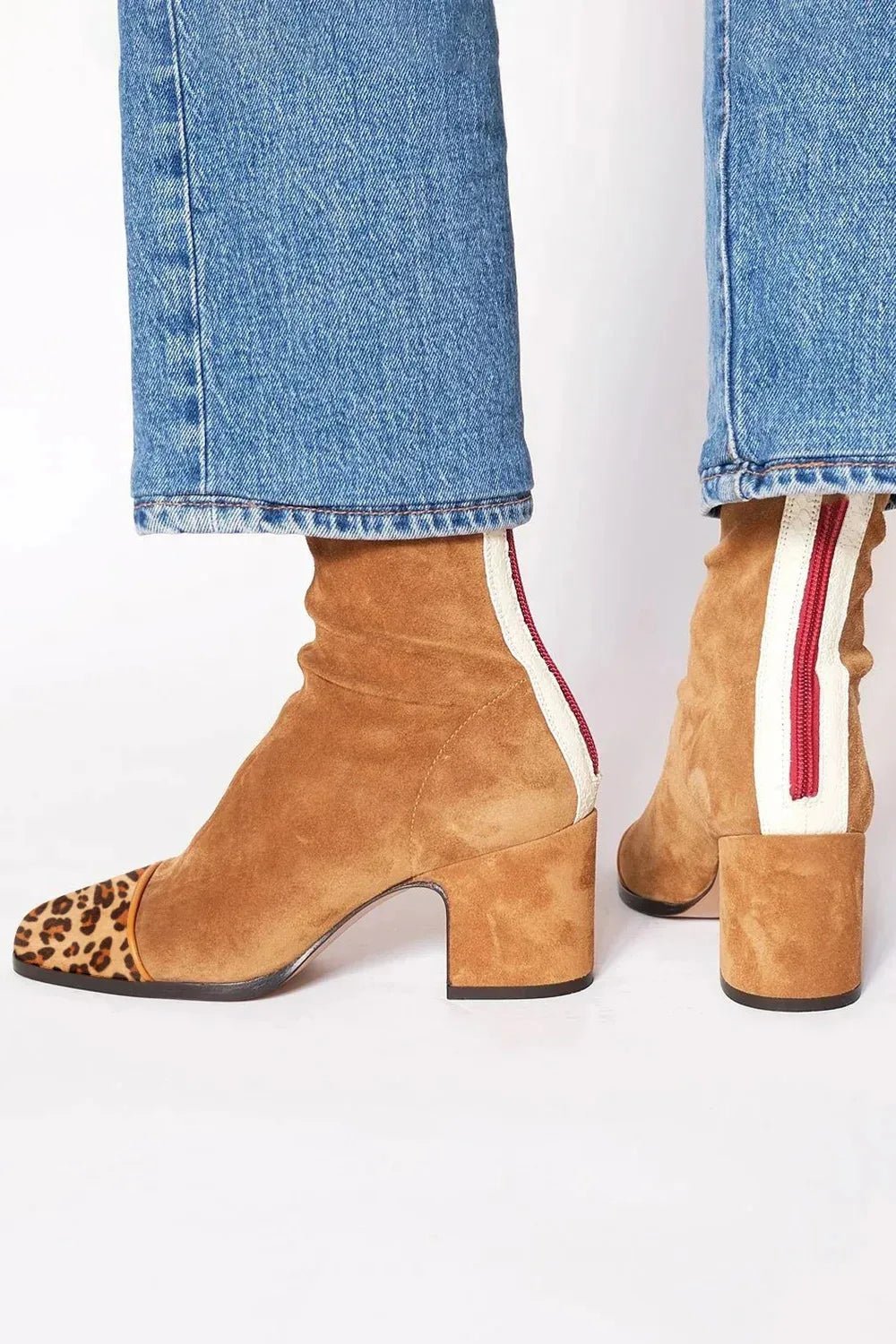 Luisa Suede Block-Heel Square-Toe Booties