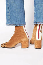 Luisa Suede Block-Heel Square-Toe Booties