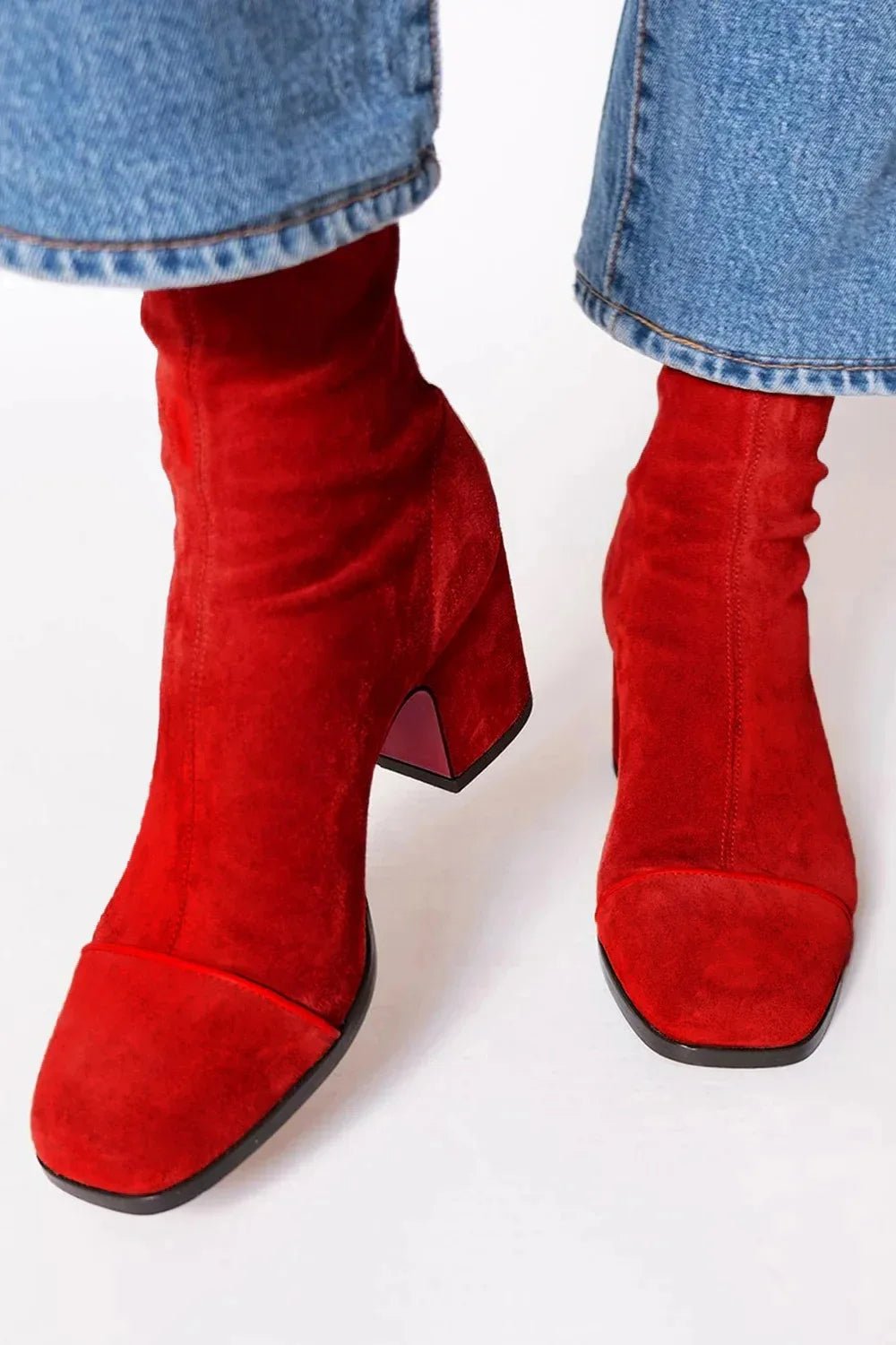 Luisa Suede Block-Heel Square-Toe Booties