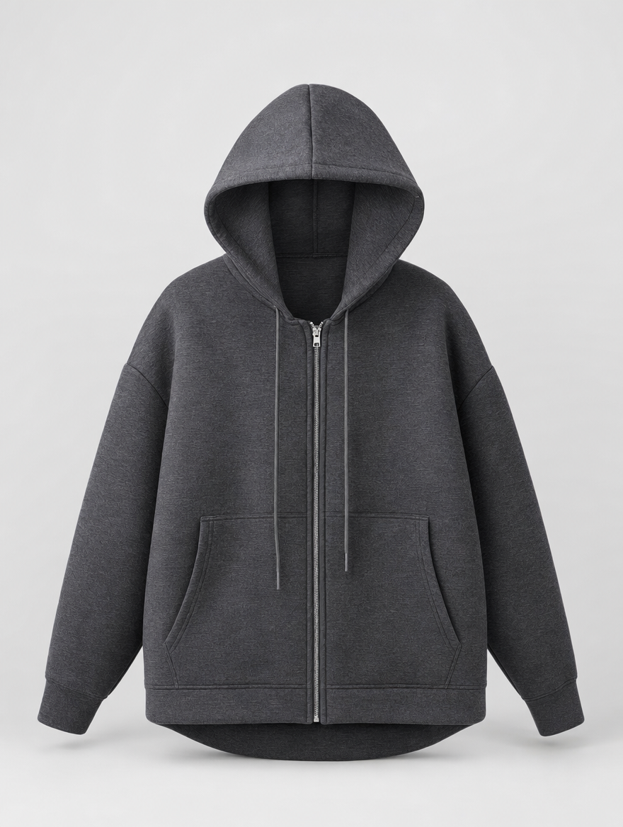 Denby Hooded Zip Jacket in dark grey, product shot