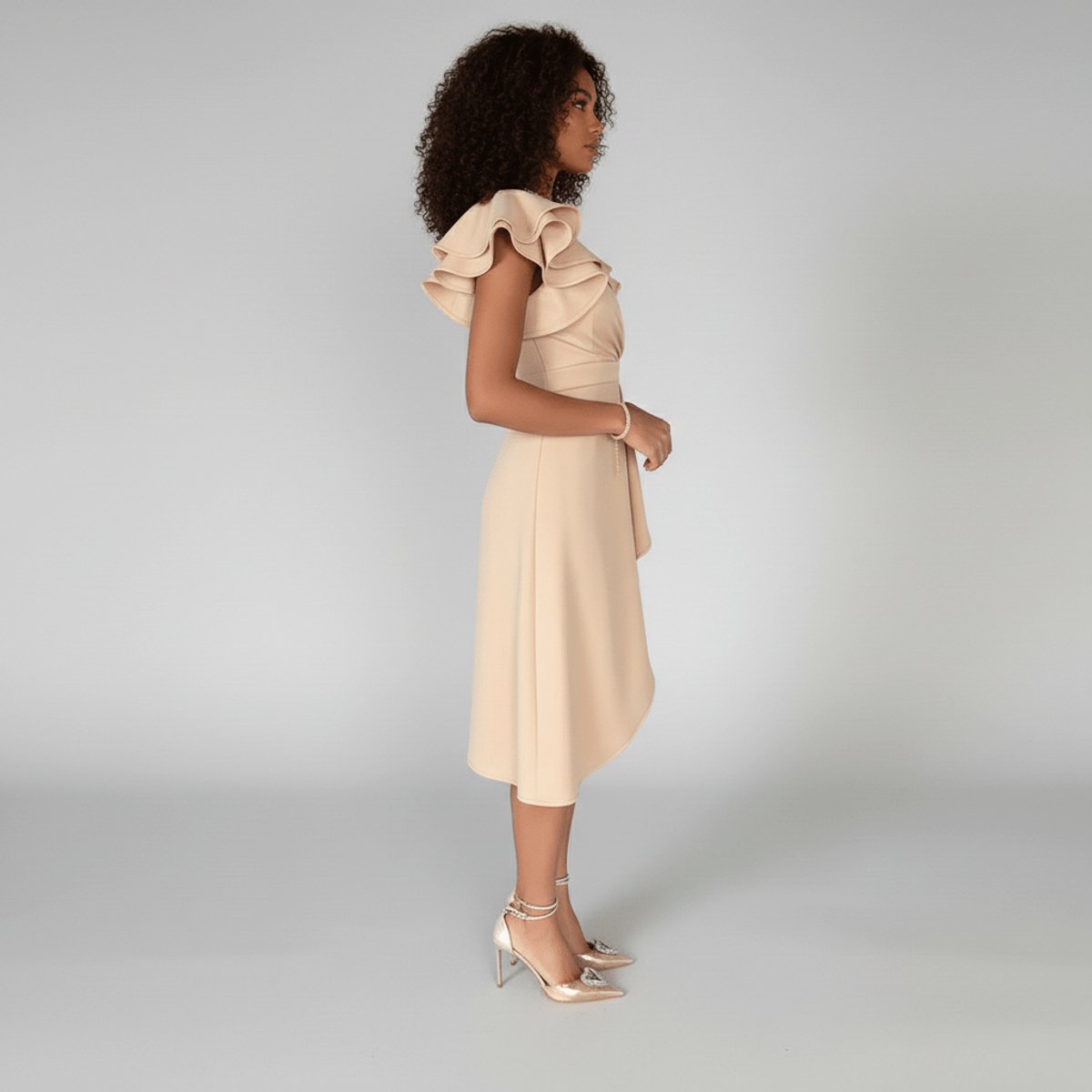 Clara Ruffle-Sleeve Wrap Mother-of-the-Bride Dress