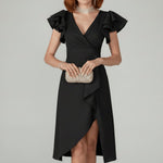 Clara Ruffle-Sleeve Wrap Mother-of-the-Bride Dress
