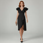 Clara Ruffle-Sleeve Wrap Mother-of-the-Bride Dress