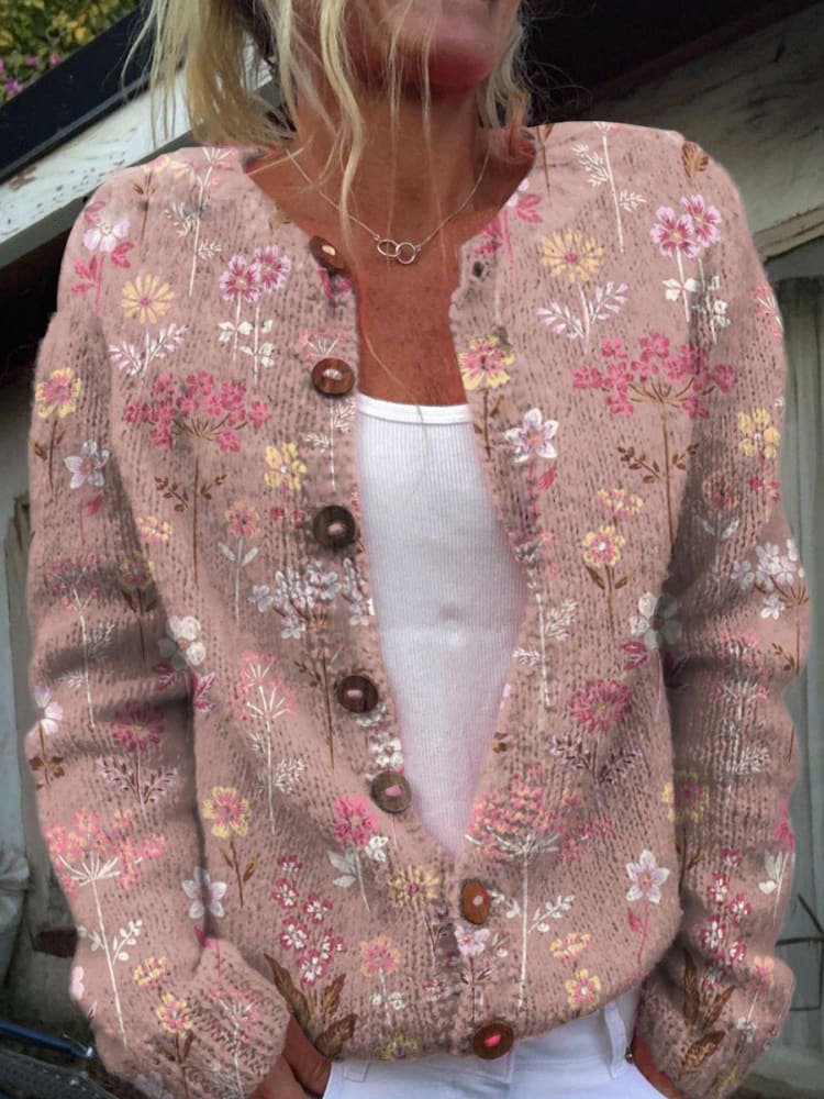 Lena Classic Patterned Button-Up Cardigan