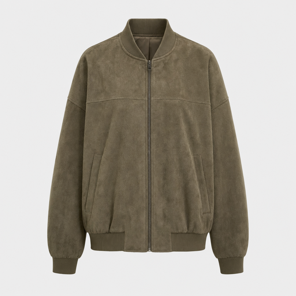 Fairholme Suede-Look Padded Bomber in khaki, product shot