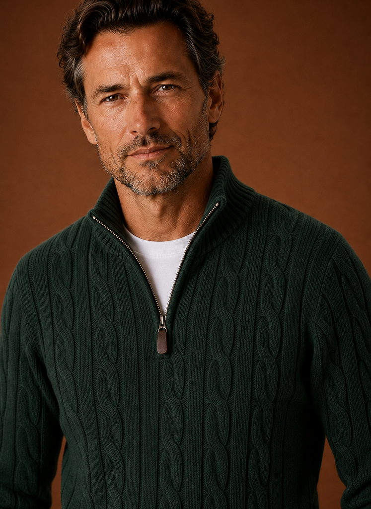 Men's Cable Knit Quarter Zip Sweater - Casual Pullover | Areleon