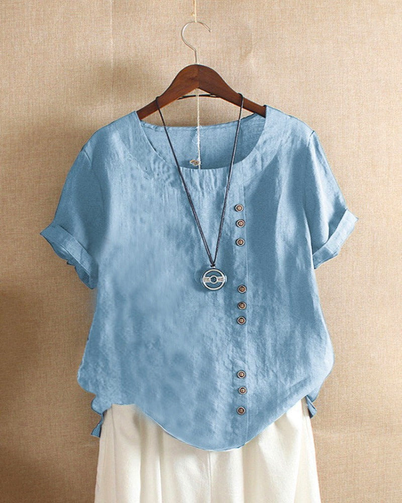 Doris Casual Short-Sleeve Button Blouse