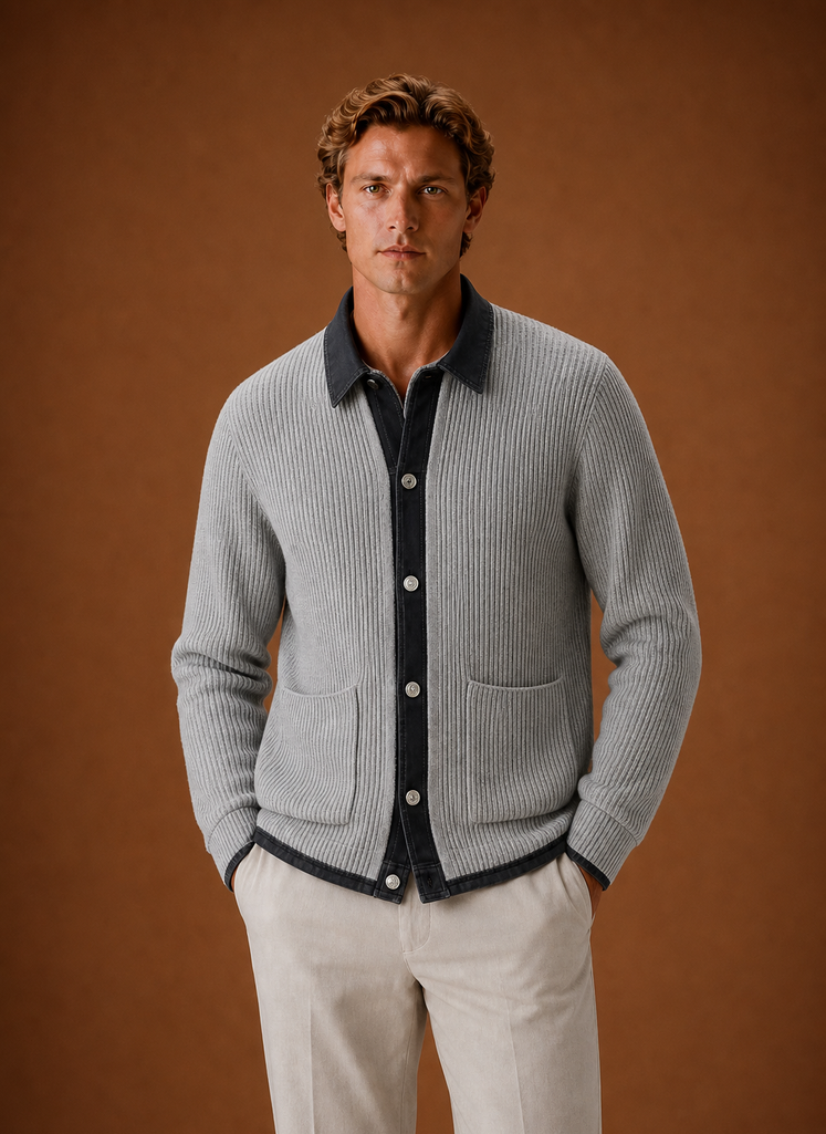 Men's Knit Cardigan  - Button Front Denim Sweater | Areleon