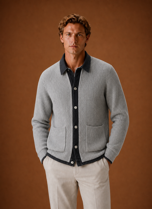 Men's Knit Cardigan  - Button Front Denim Sweater | Areleon