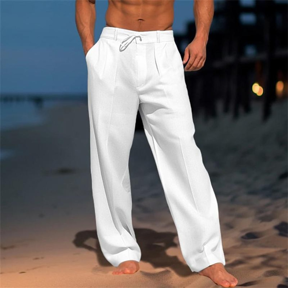 Florian Wide-Leg Linen Drawstring Pants