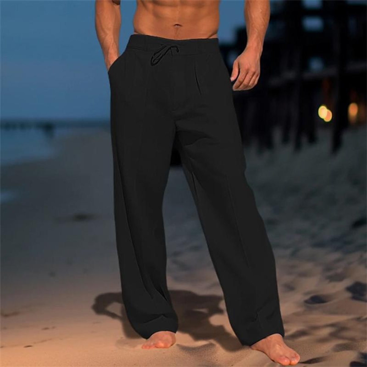 Florian Wide-Leg Linen Drawstring Pants