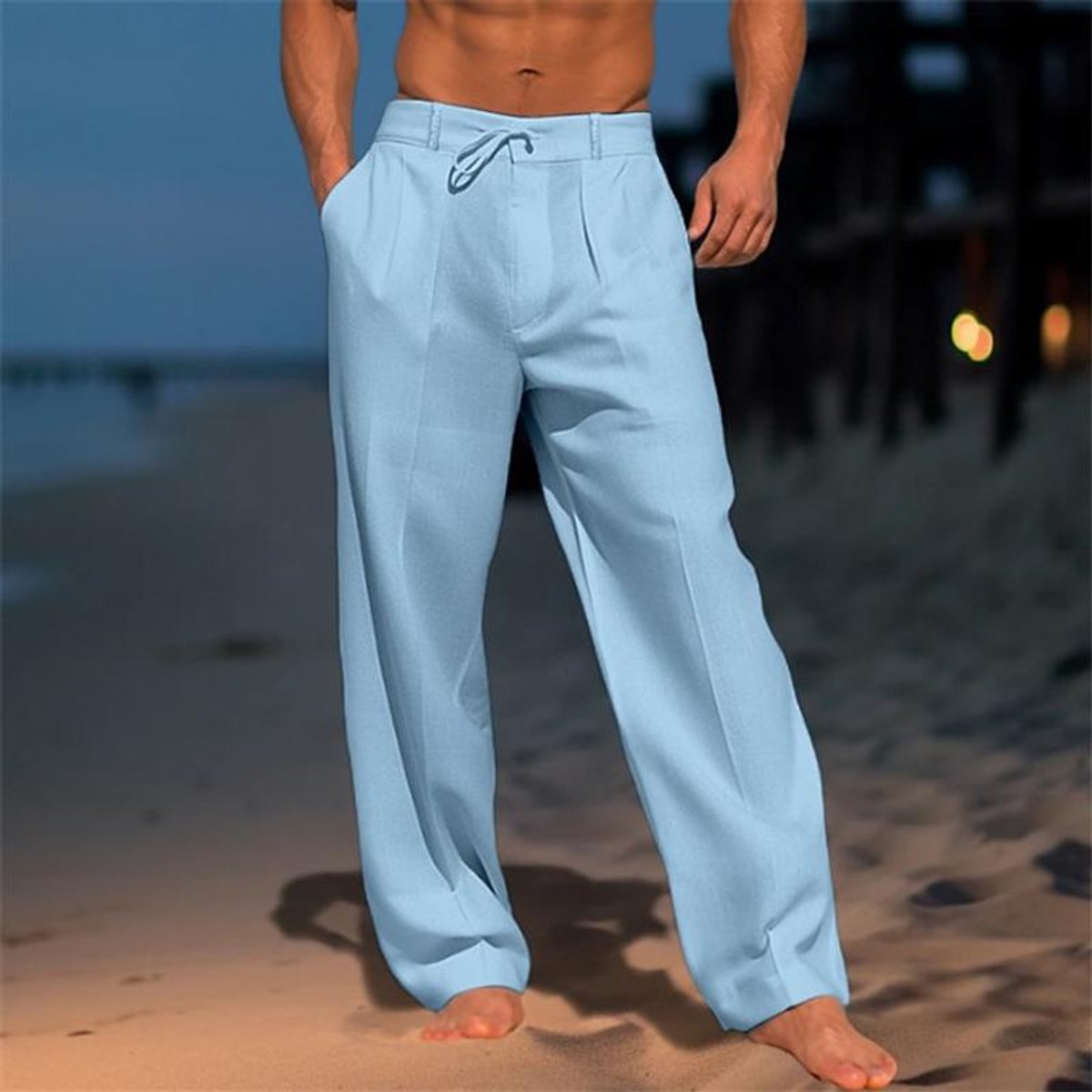 Florian Wide-Leg Linen Drawstring Pants