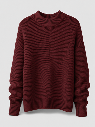 Ashby waffle knit sweater in burgundy, product shot