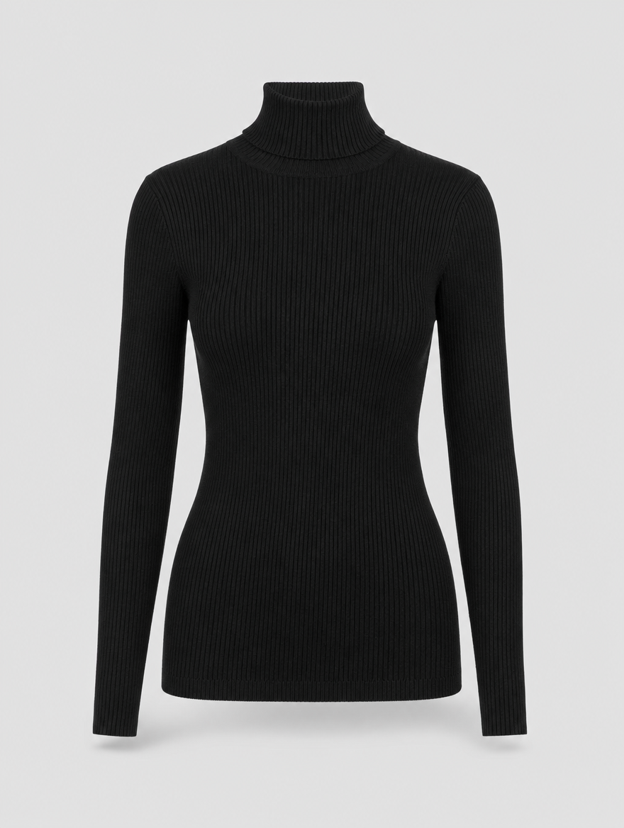 Penrose fine knit turtleneck in black, product shot