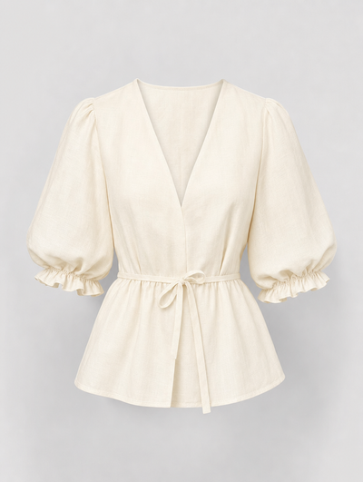Marisol tie waist blouse in ivory, product shot