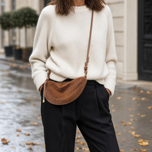 Woman wearing the Ottershaw Suede Sling