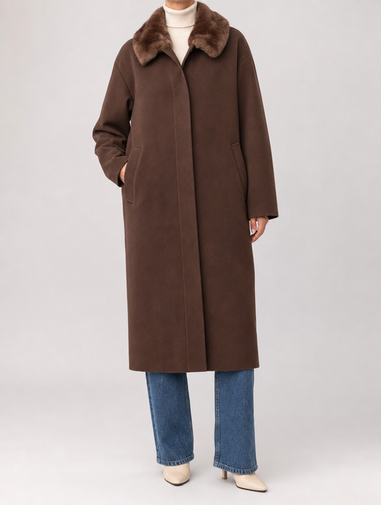 Harlyn Fur Collar Wool Coat worn, front