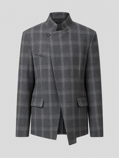 Oakhanger Plaid Stand Collar Jacket in grey check