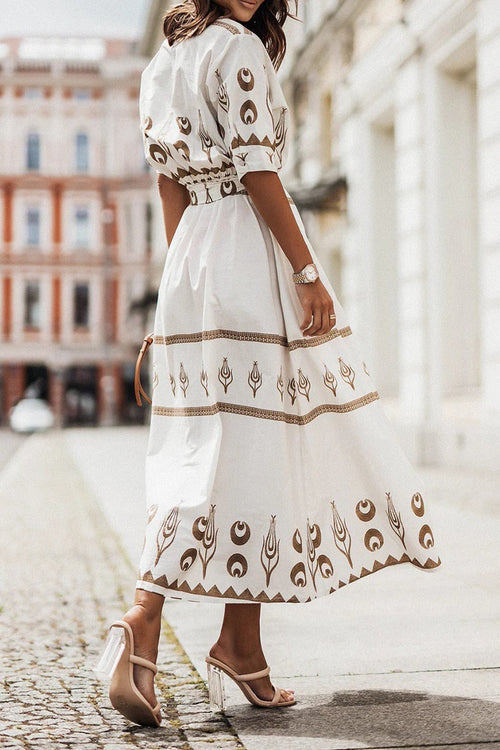 Boho Print Belted Midi Dress – Casual Summer Dress | Isabella