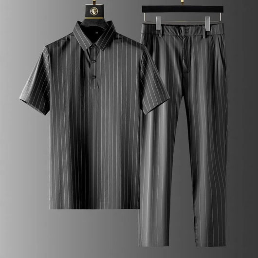 Valero Striped Short-Sleeve Shirt and Straight-Leg Trousers Set