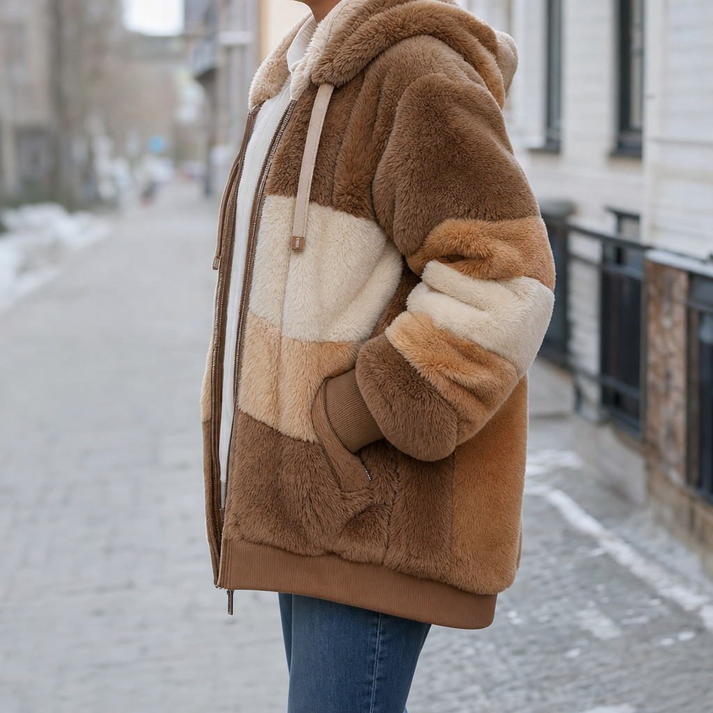 Larkhill Oversized Fleece Jacket in caramel, side view