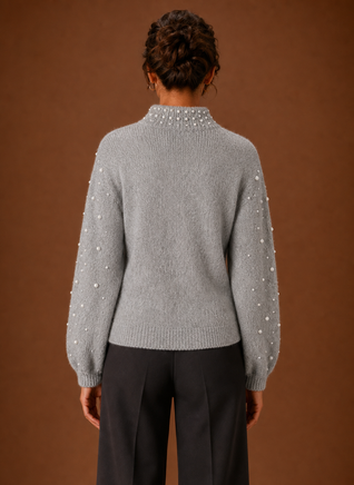 Women's Knit Pullover - Pearl Embellished Sweater | Areleon