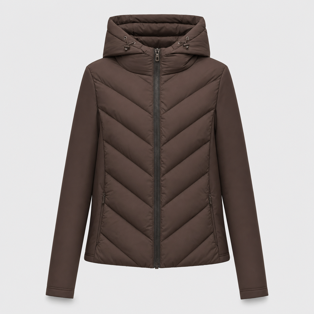 Marchmont Hooded Quilted Jacket in brown, product shot